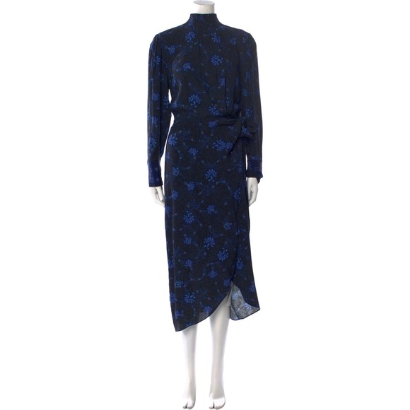 Kobi Halperin Hunter Mock Neck Long Sleeve Midi Dress Size L Blue Floral - Picture 2 of 8